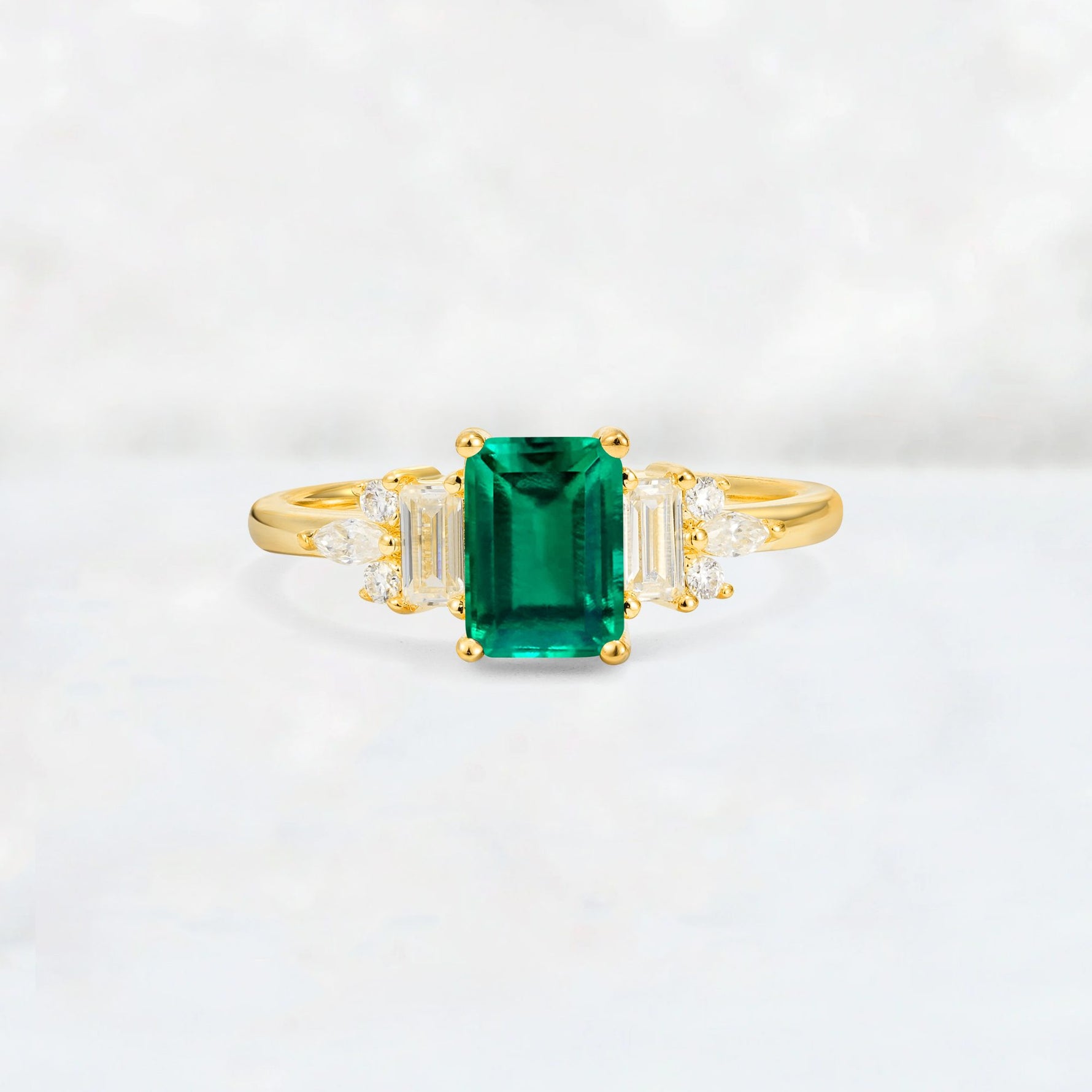 Luxury Emerald Cut Luxury Emerald Cluster Engagement Ring - Additional view