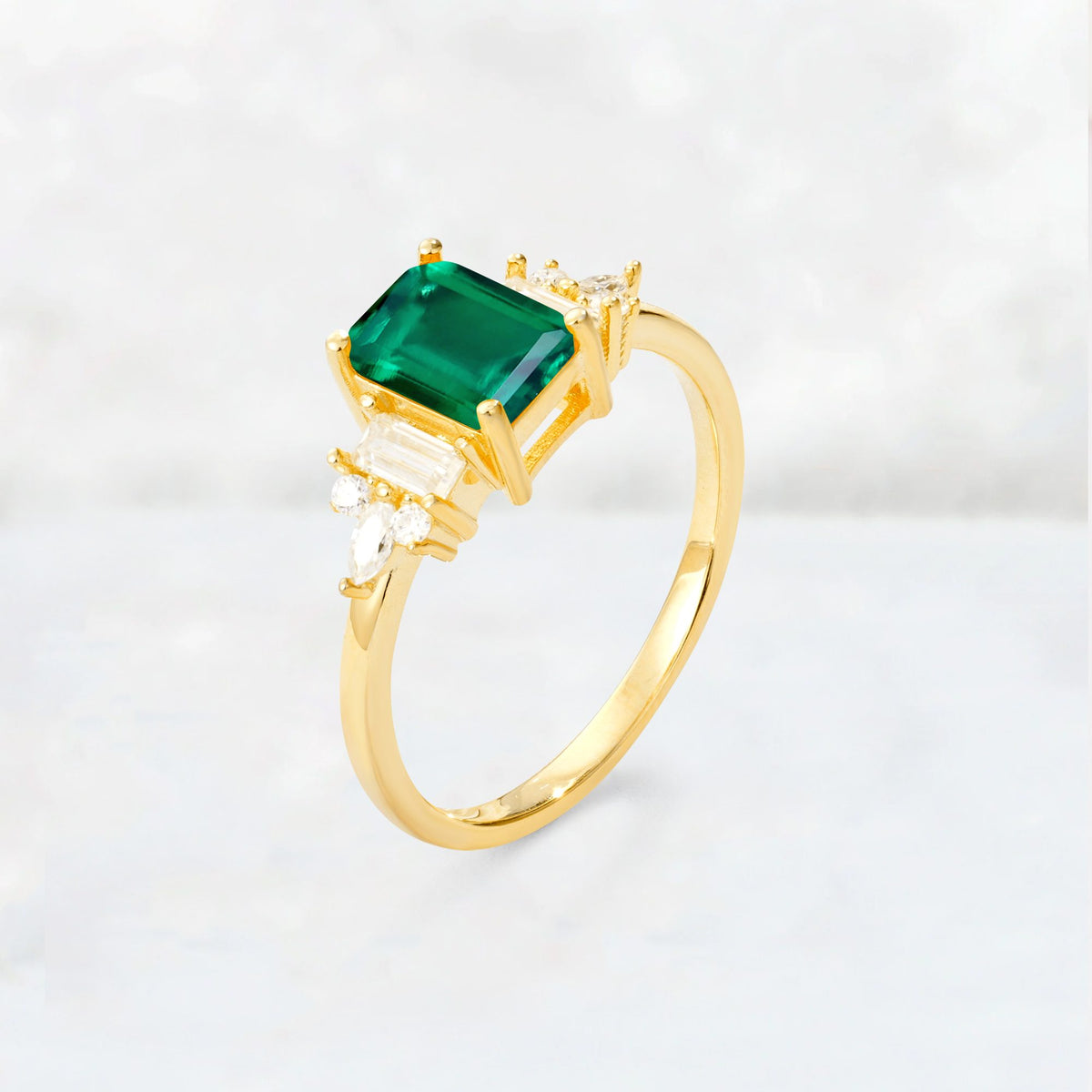 Luxury Emerald Cut Luxury Emerald Cluster Engagement Ring - Additional view