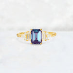 Luxury Emerald Cut Alexandrite Cluster Engagement Ring - Additional view
