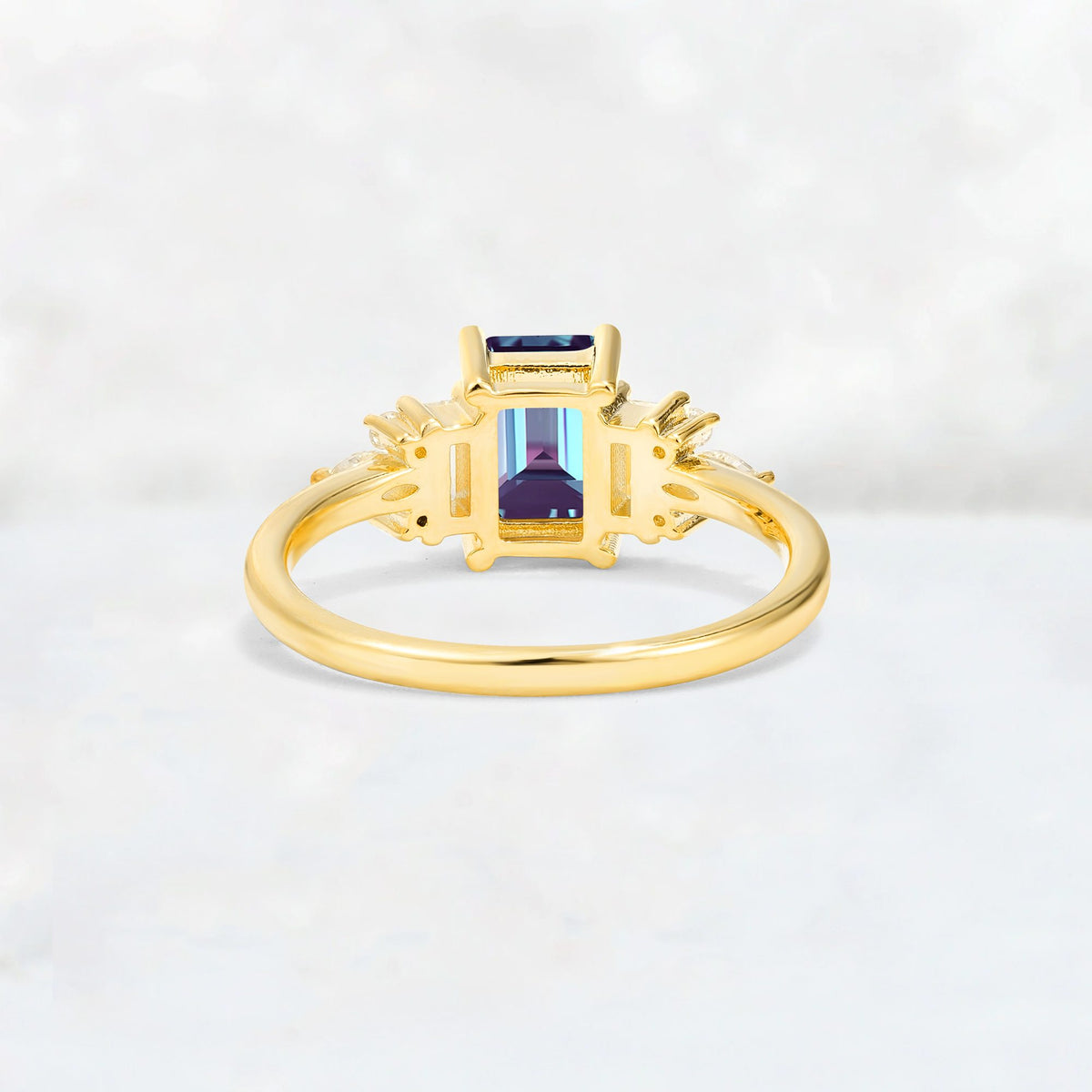 Luxury Emerald Cut Alexandrite Cluster Engagement Ring - Additional view