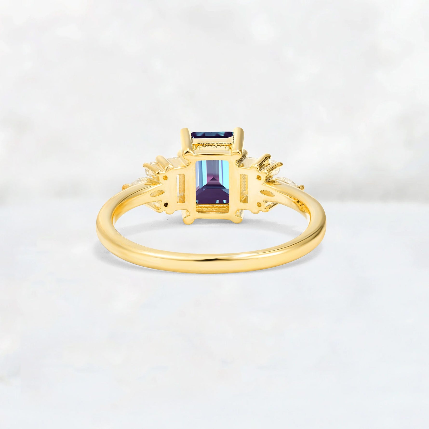 Luxury Emerald Cut Alexandrite Cluster Engagement Ring - Additional view