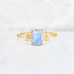 Luxury Emerald Cut Moonstone Cluster Engagement Ring - Additional view