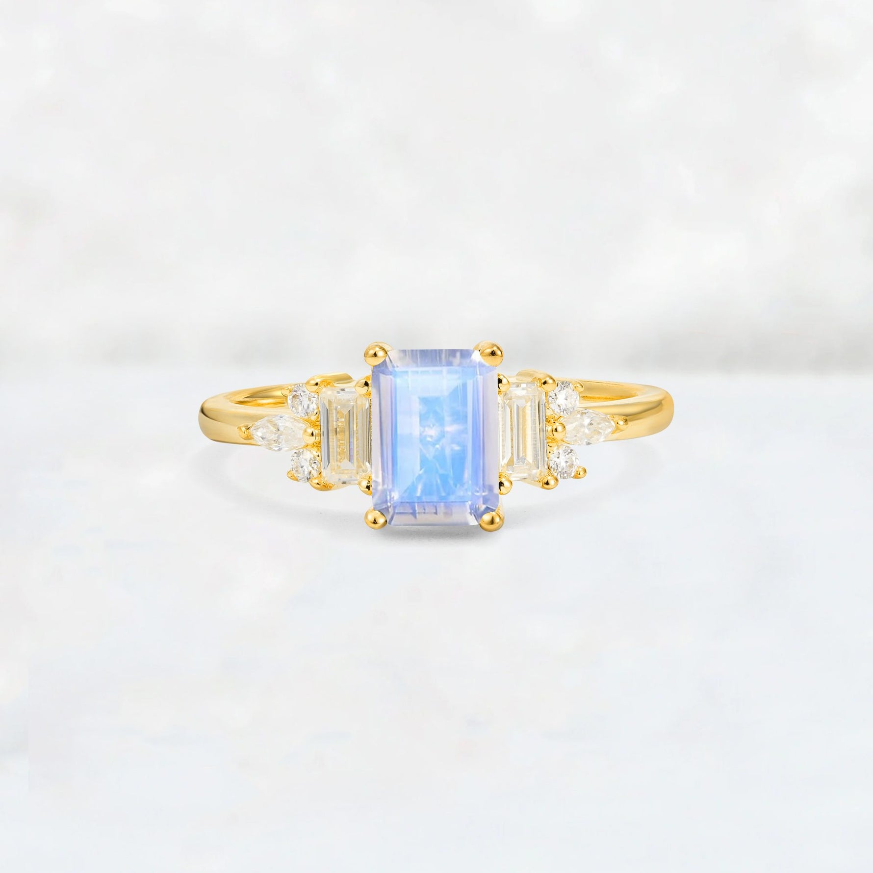 Luxury Emerald Cut Moonstone Cluster Engagement Ring - Additional view