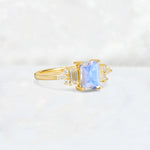Luxury Emerald Cut Moonstone Cluster Engagement Ring - Additional view