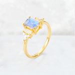 Luxury Emerald Cut Moonstone Cluster Engagement Ring - Additional view