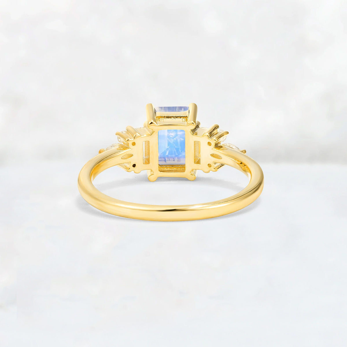 Luxury Emerald Cut Moonstone Cluster Engagement Ring - Additional view