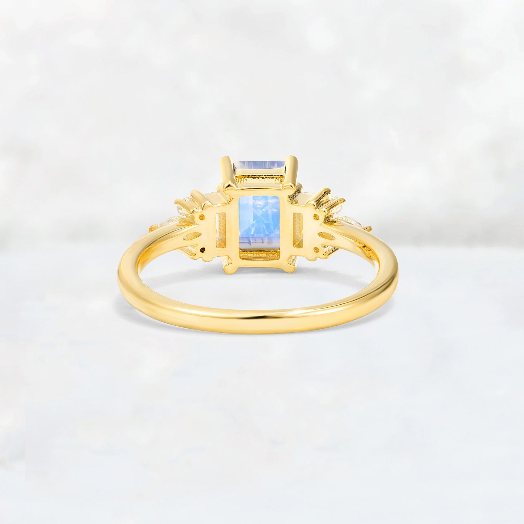 Luxury Emerald Cut Moonstone Cluster Engagement Ring - Additional view