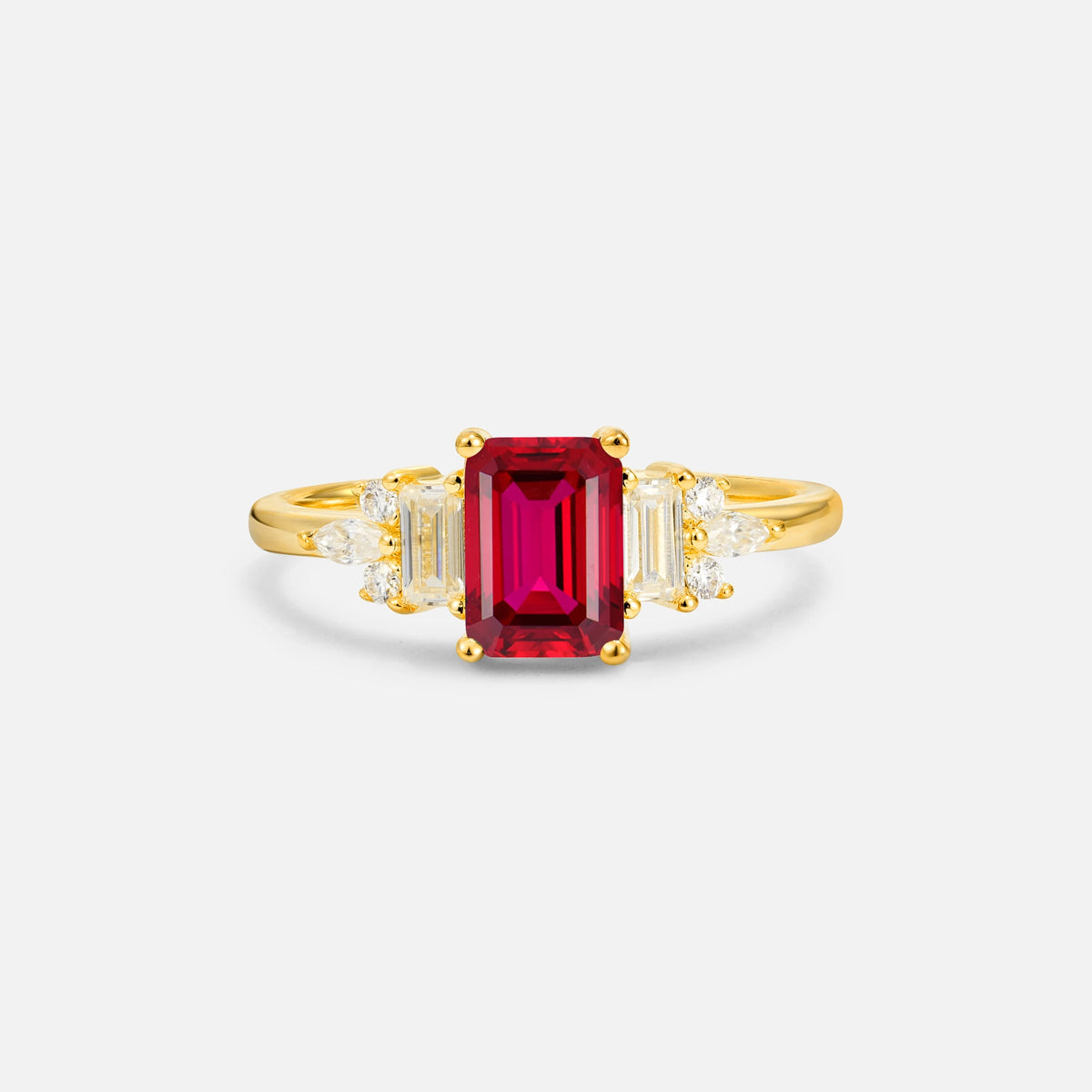 Luxury Emerald Cut Ruby Cluster Engagement Ring - Additional view