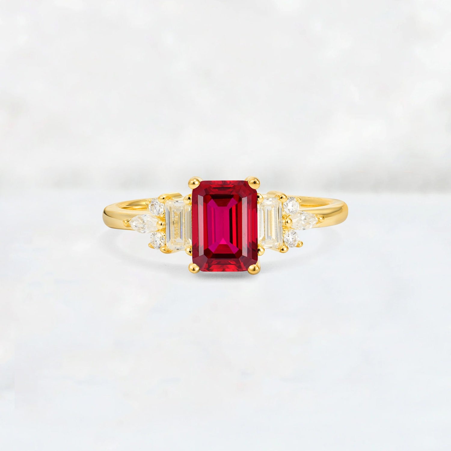 Luxury Emerald Cut Ruby Cluster Engagement Ring - Additional view