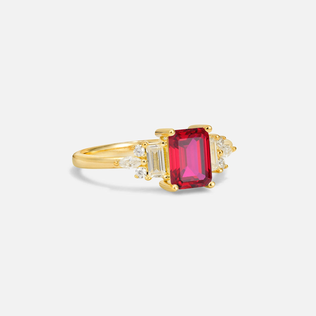 Luxury Emerald Cut Ruby Cluster Engagement Ring - Additional view