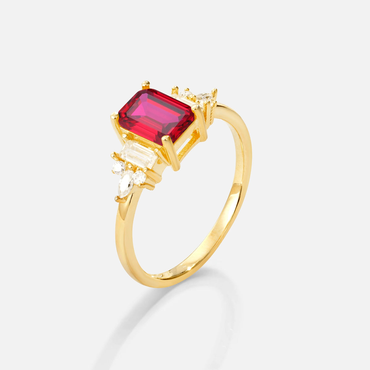 Luxury Emerald Cut Ruby Cluster Engagement Ring - Additional view