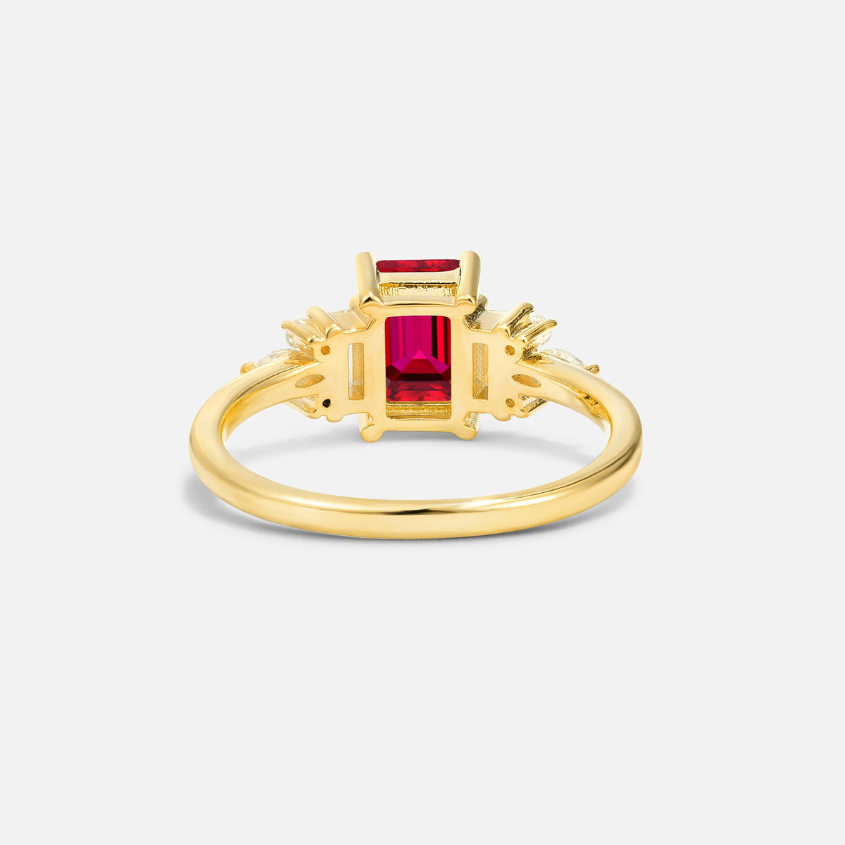 Luxury Emerald Cut Ruby Cluster Engagement Ring - Additional view