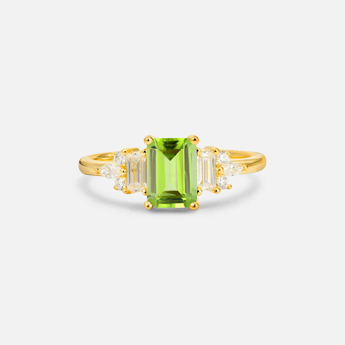 Luxury Emerald Cut Peridot Cluster Engagement Ring - Additional view