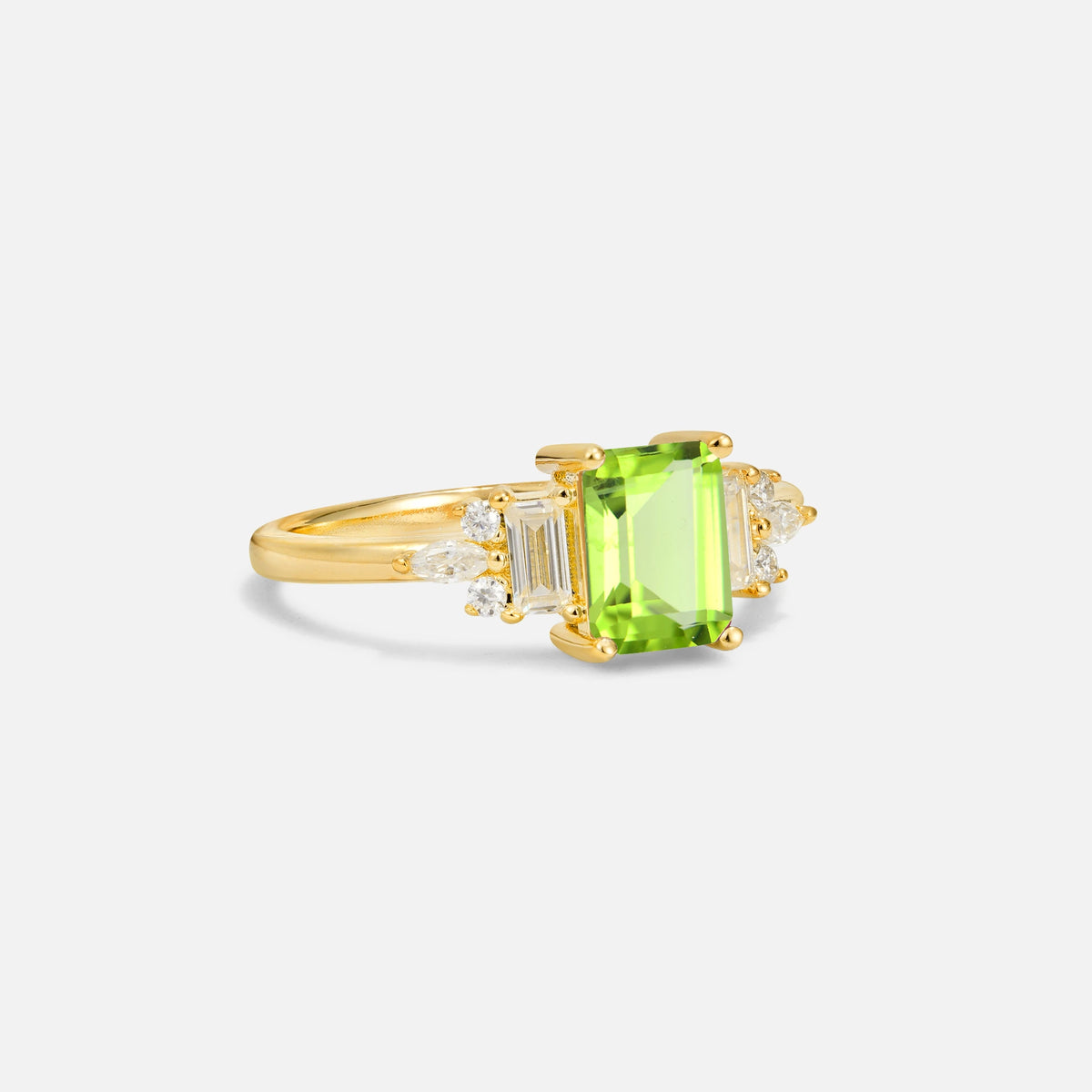 Luxury Emerald Cut Peridot Cluster Engagement Ring - Additional view