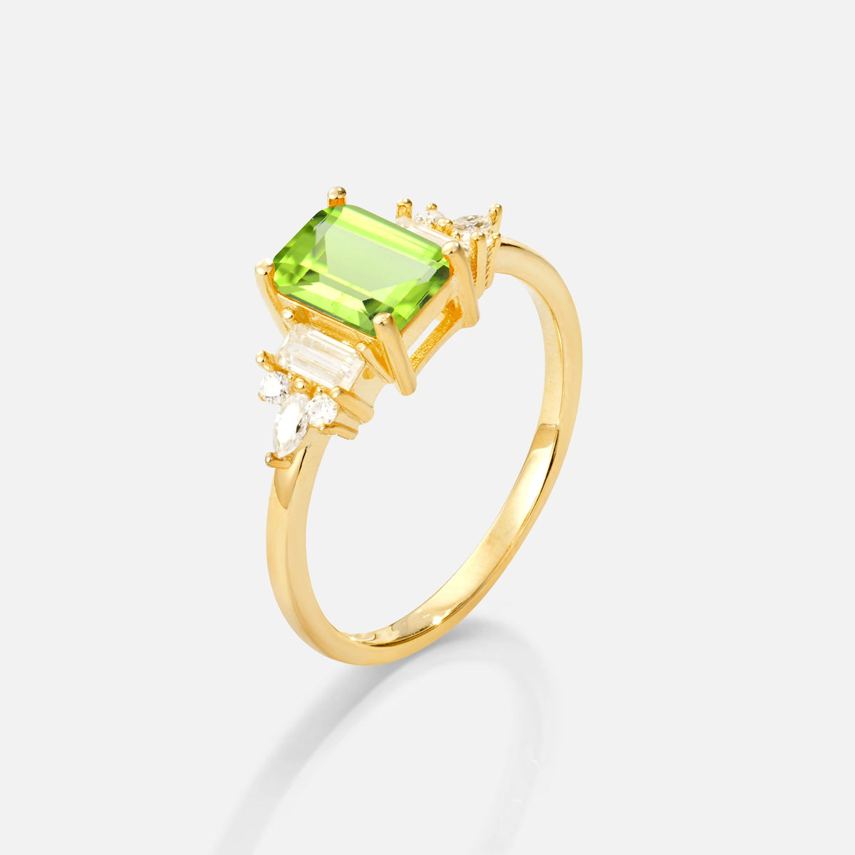 Luxury Emerald Cut Peridot Cluster Engagement Ring - Additional view