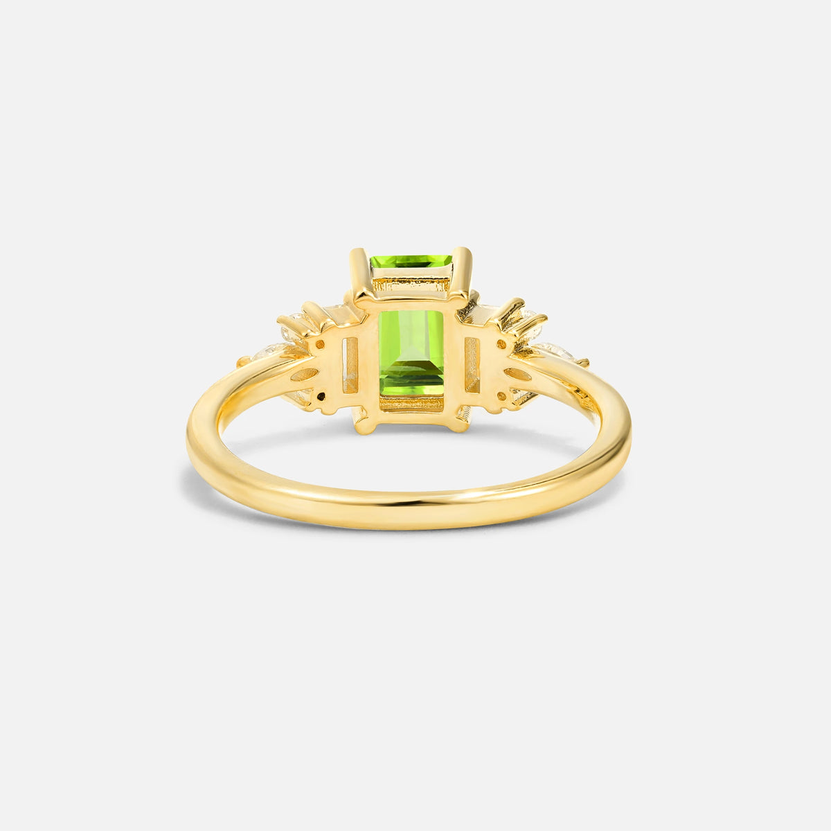 Luxury Emerald Cut Peridot Cluster Engagement Ring - Additional view