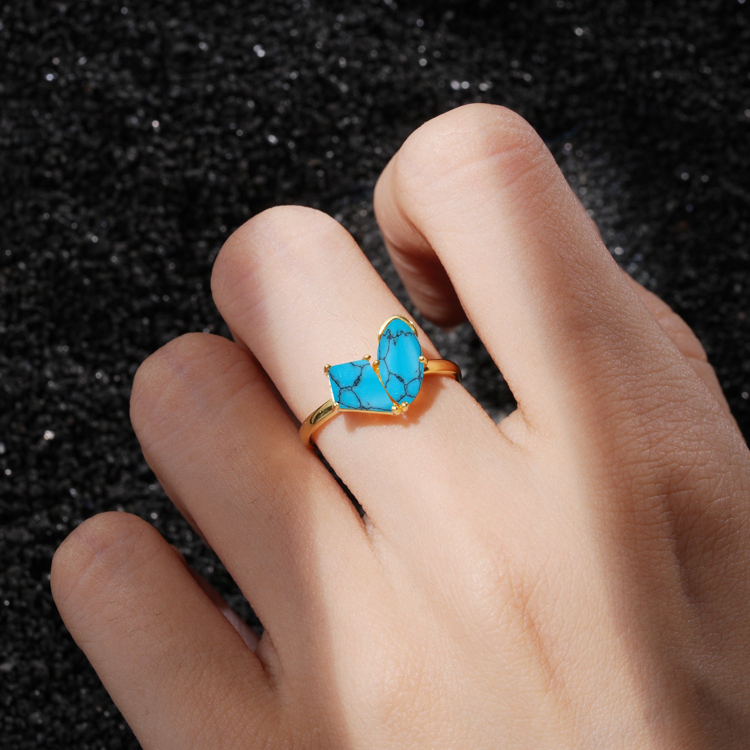 Unique Kite Cut Toi et Moi Turquoise Engagement Ring for Women