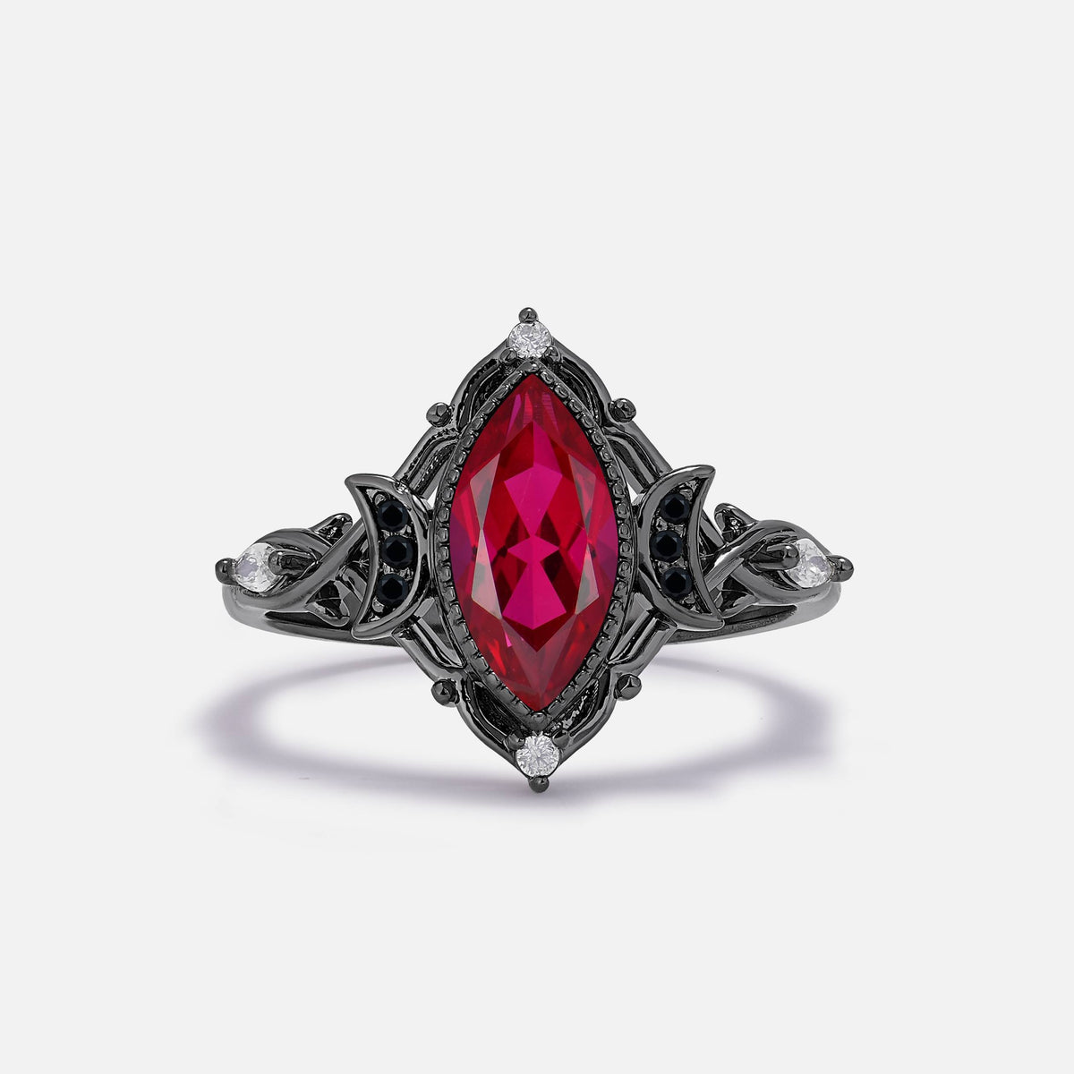 Halloween Marquise Ruby Moon Engagement Ring