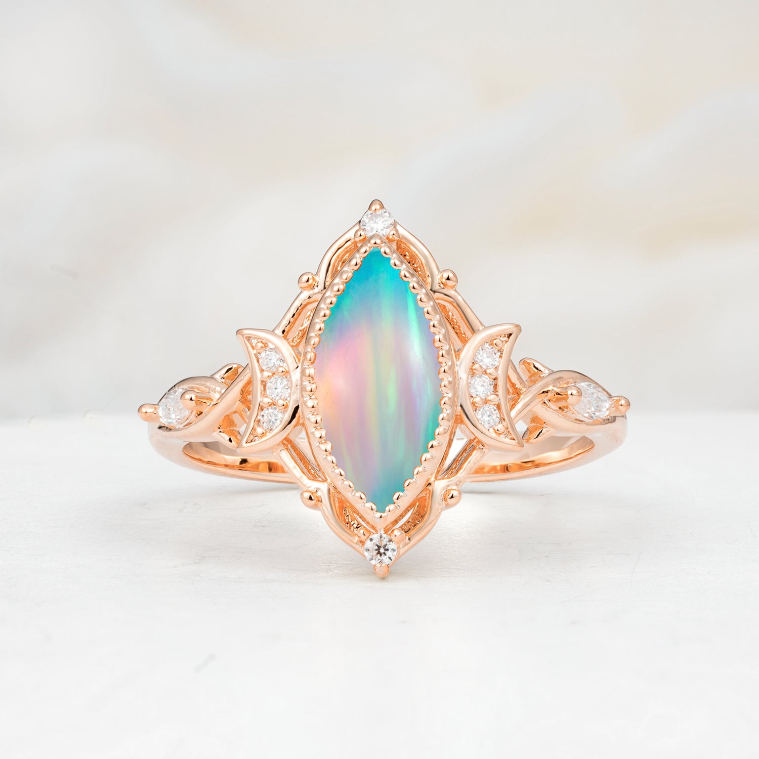 Luxury Marquise Cut Filigree Opal Engagement Ring for Women