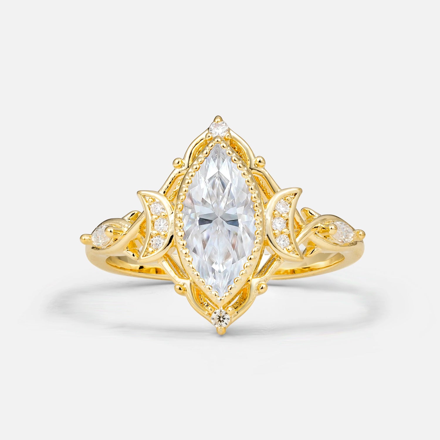 Luxury Marquise Cut Filigree Moissanite Engagement Ring for Women
