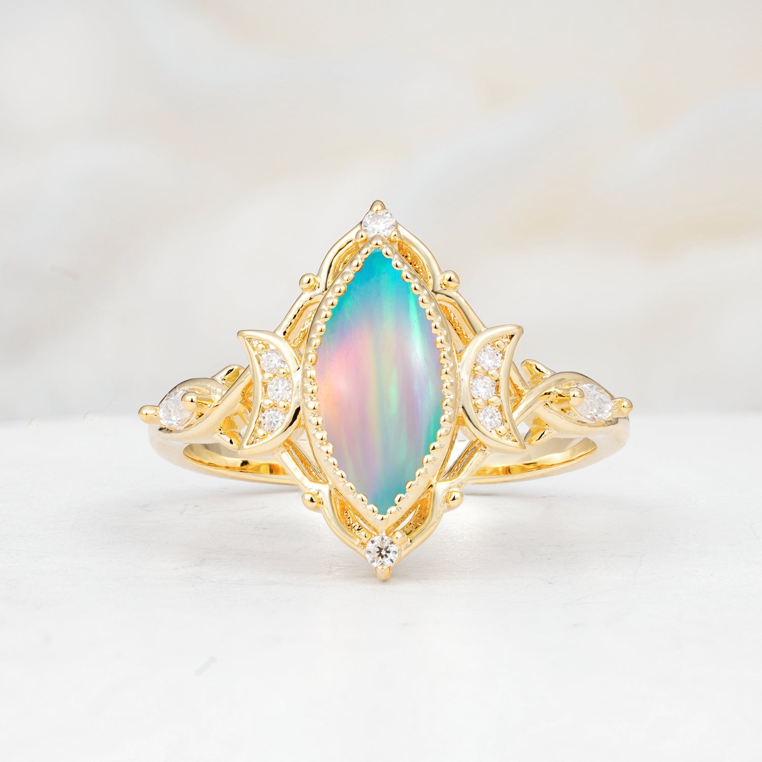Luxury Marquise Cut Filigree Fire Opal Engagement Ring for Women