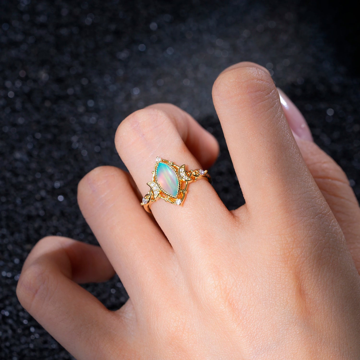Luxury Marquise Cut Filigree Fire Opal Engagement Ring for Women