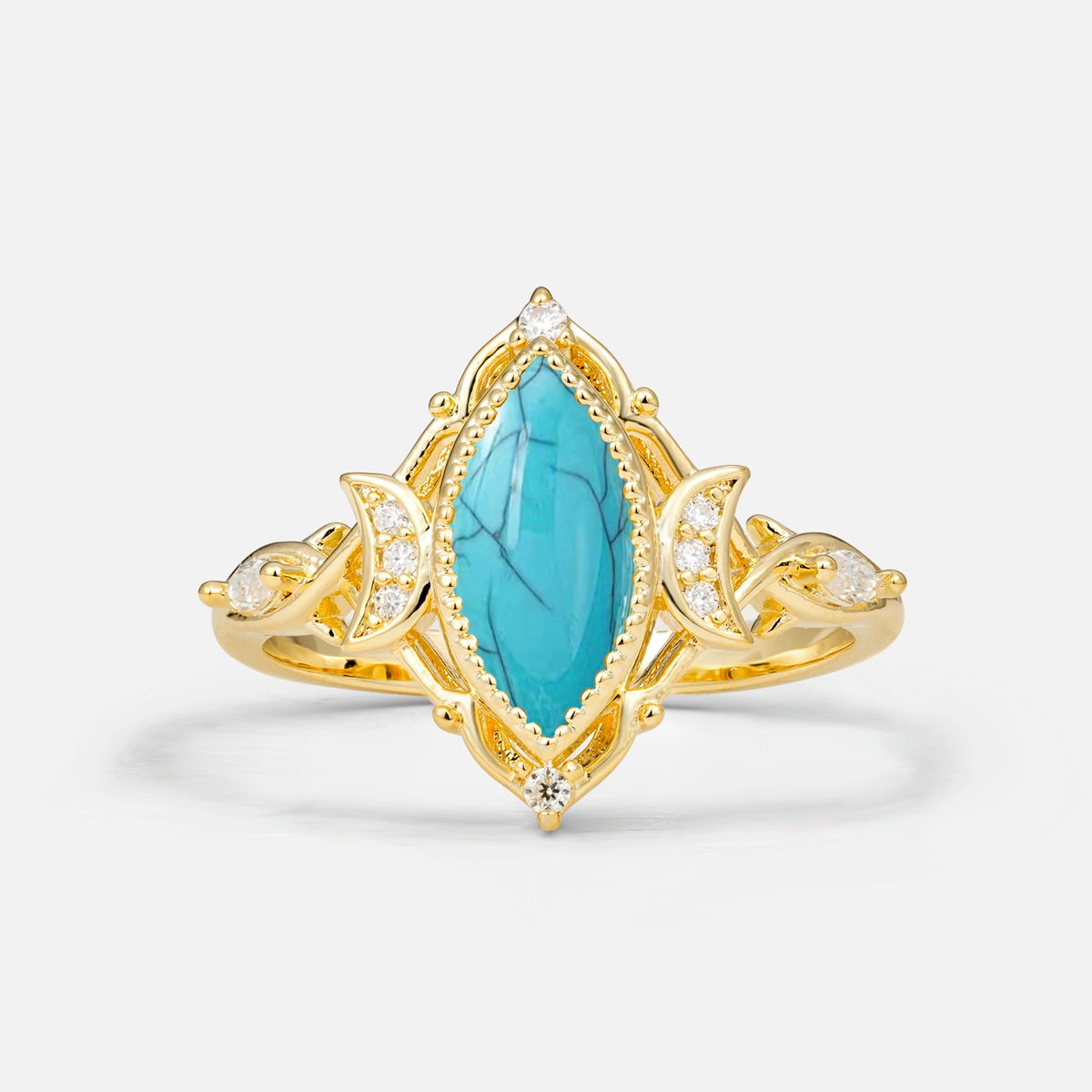 Luxury Marquise Cut Filigree Turquoise Engagement Ring for Women