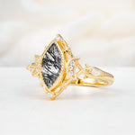 SR17656 Black Rutilated Quartz Ring - White-Gold