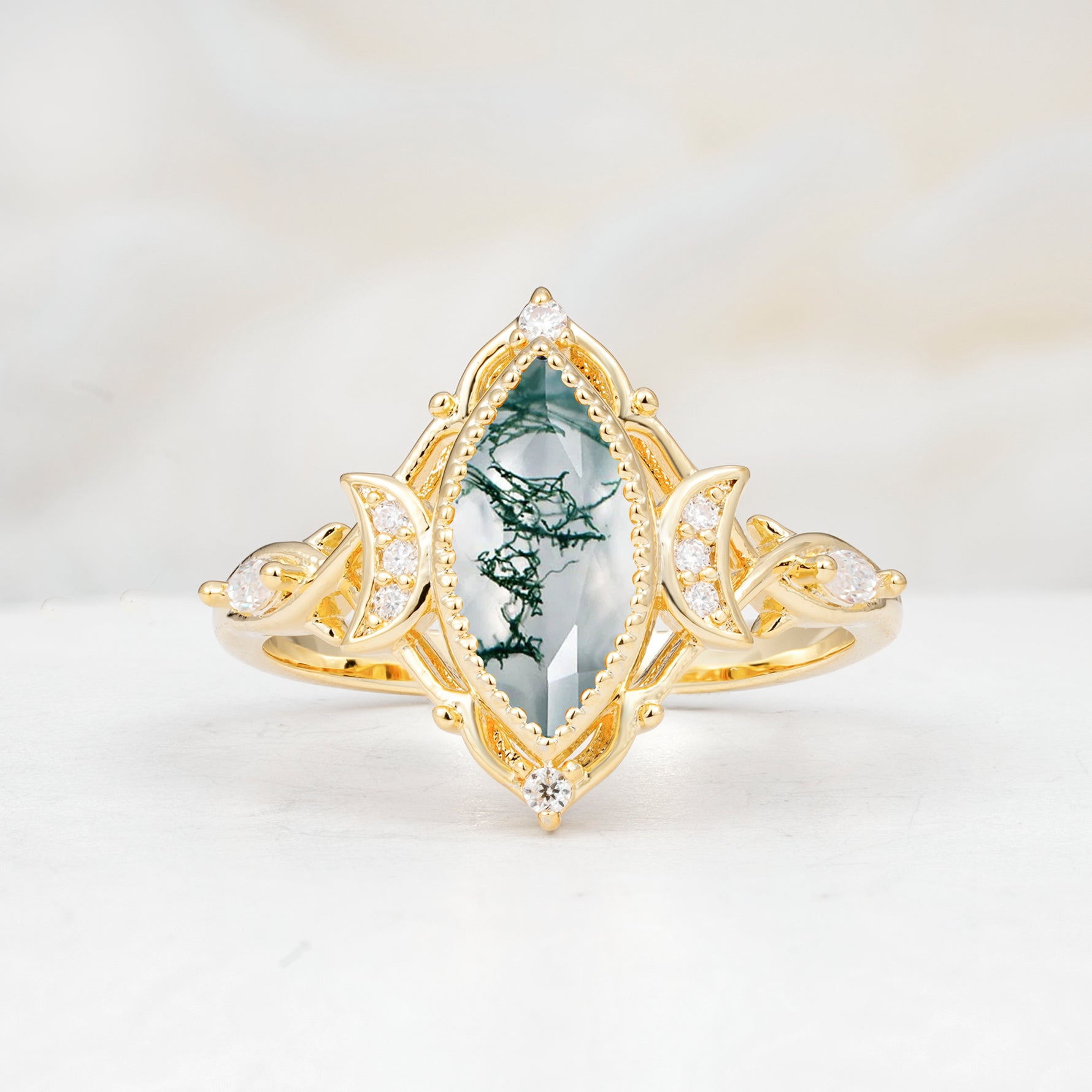 SR17656 Moss Agate Ring - Yellow-Gold