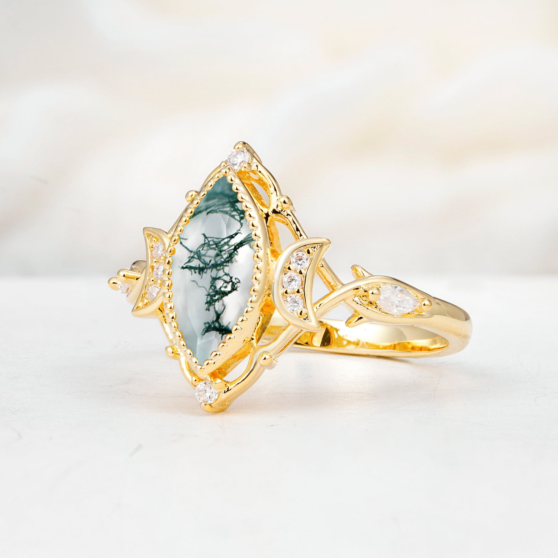 SR17656 Moss Agate Ring - White-Gold