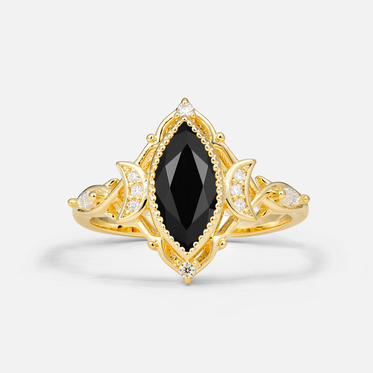 Luxury Marquise Cut Filigree Black Onyx Engagement Ring for Women