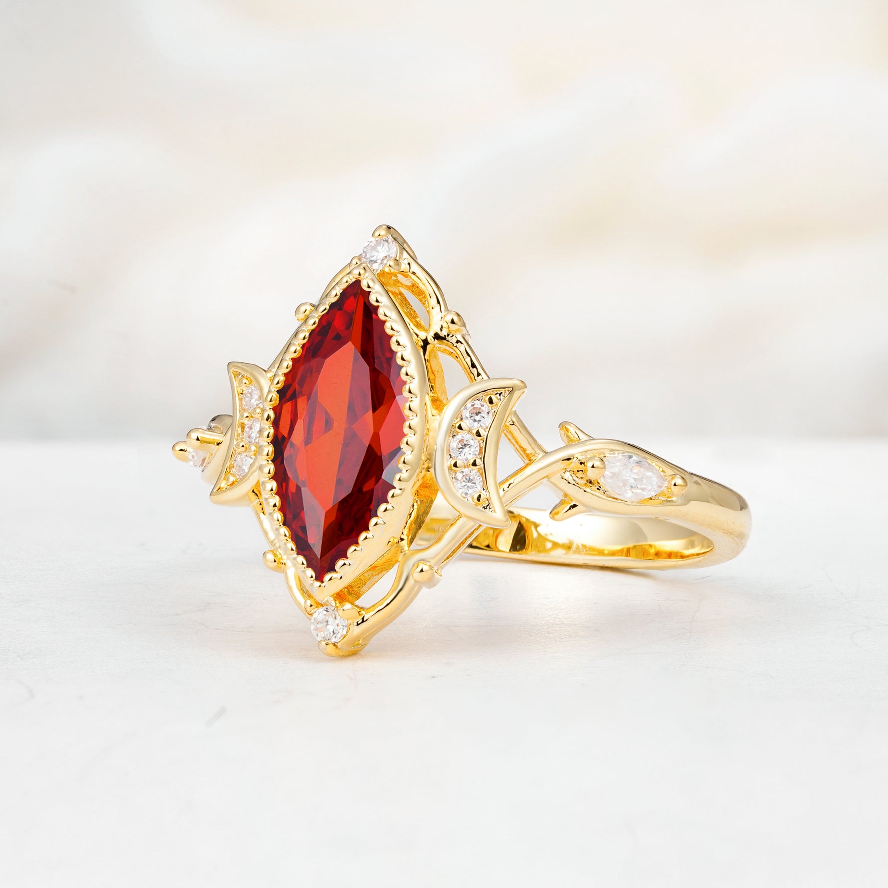 SR17656 Garnet Ring - White-Gold