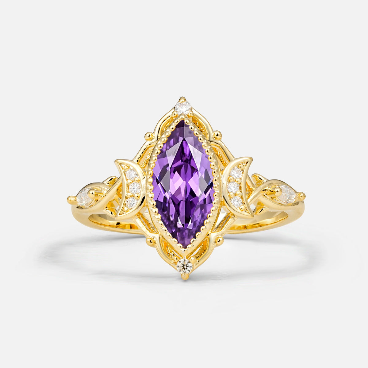 Luxury Marquise Cut Filigree Amethyst Engagement Ring for Women