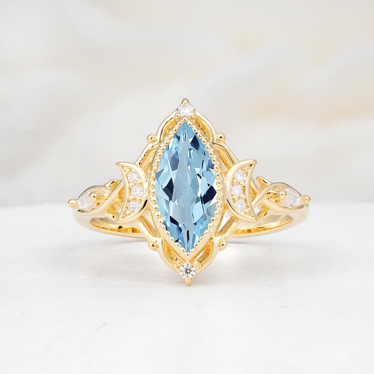 SR17656 Aquamarine Ring - Yellow-Gold