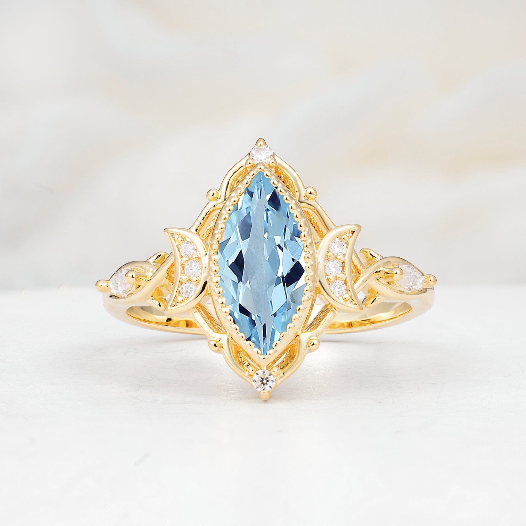 SR17656 Aquamarine Ring - Yellow-Gold