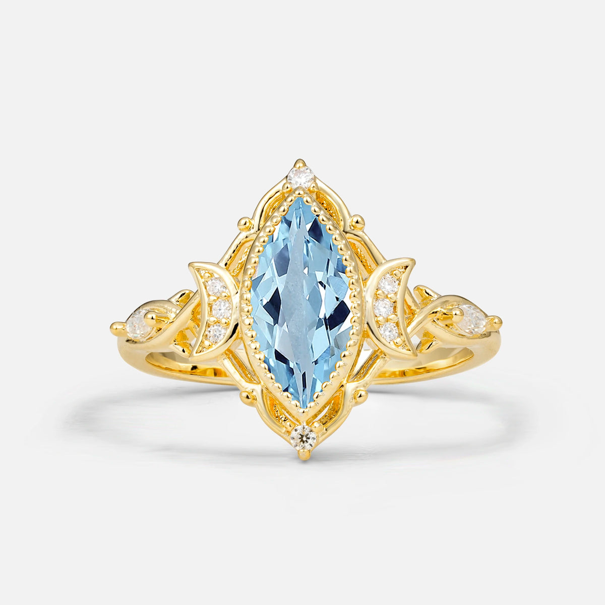 Luxury Marquise Cut Filigree Aquamarine Engagement Ring for Women