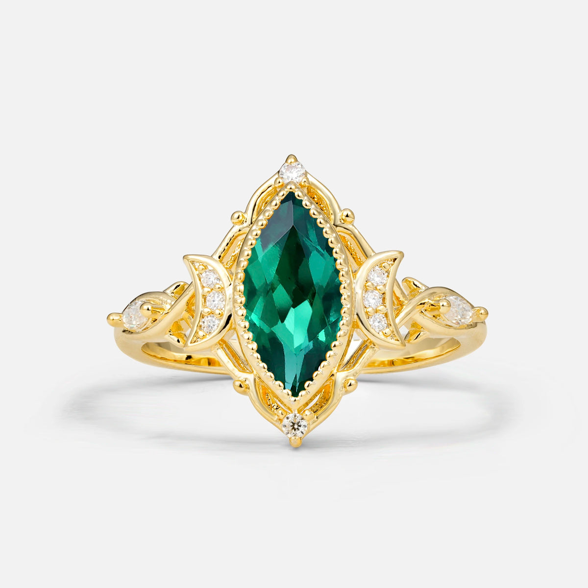 Luxury Marquise Cut Filigree Emerald Engagement Ring for Women