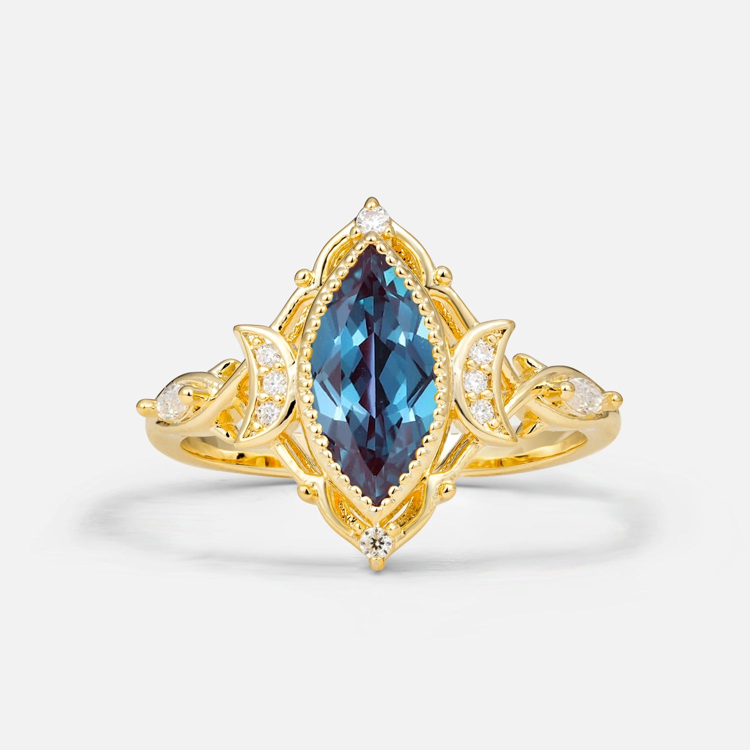 Luxury Marquise Cut Filigree Alexandrite Engagement Ring for Women