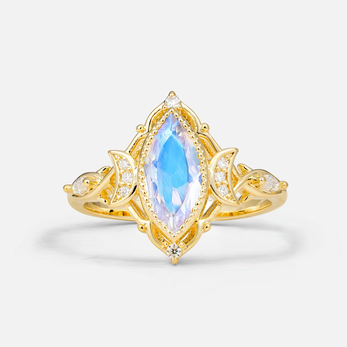 Luxury Marquise Cut Filigree Moonstone Engagement Ring for Women