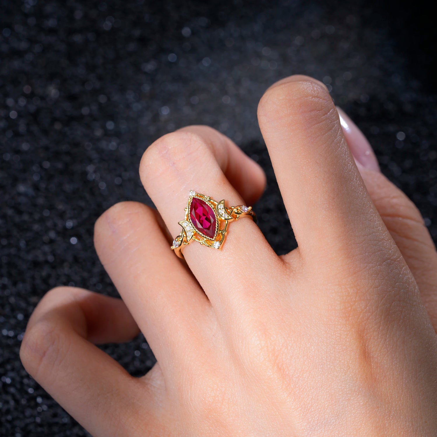 Luxury Marquise Cut Filigree Ruby Engagement Ring for Women