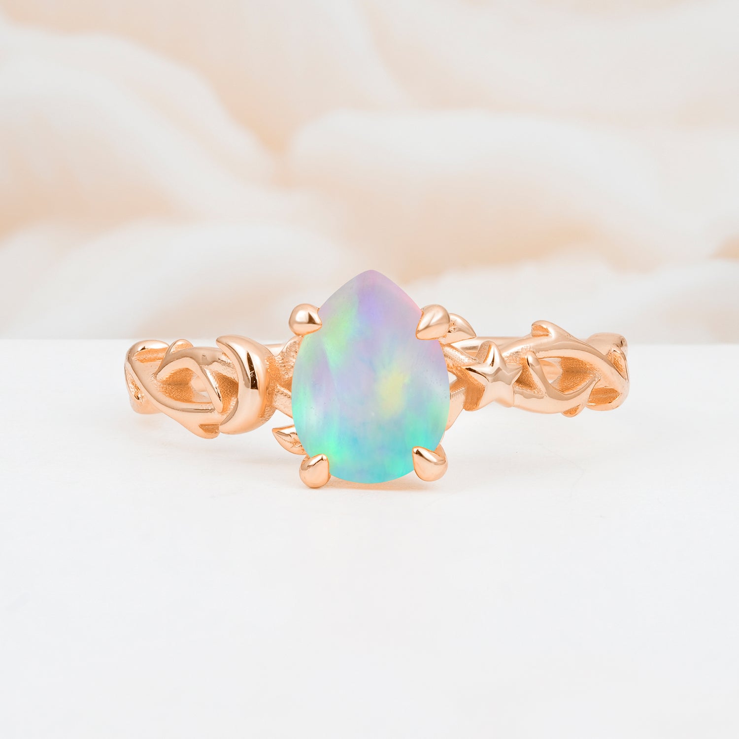 Nature Inspired Pear Cut Filigree Opal Engagement Ring
