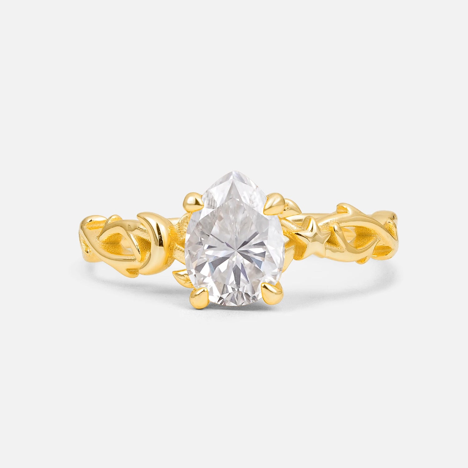 Nature Inspired Pear Cut Filigree Moissanite Engagement Ring
