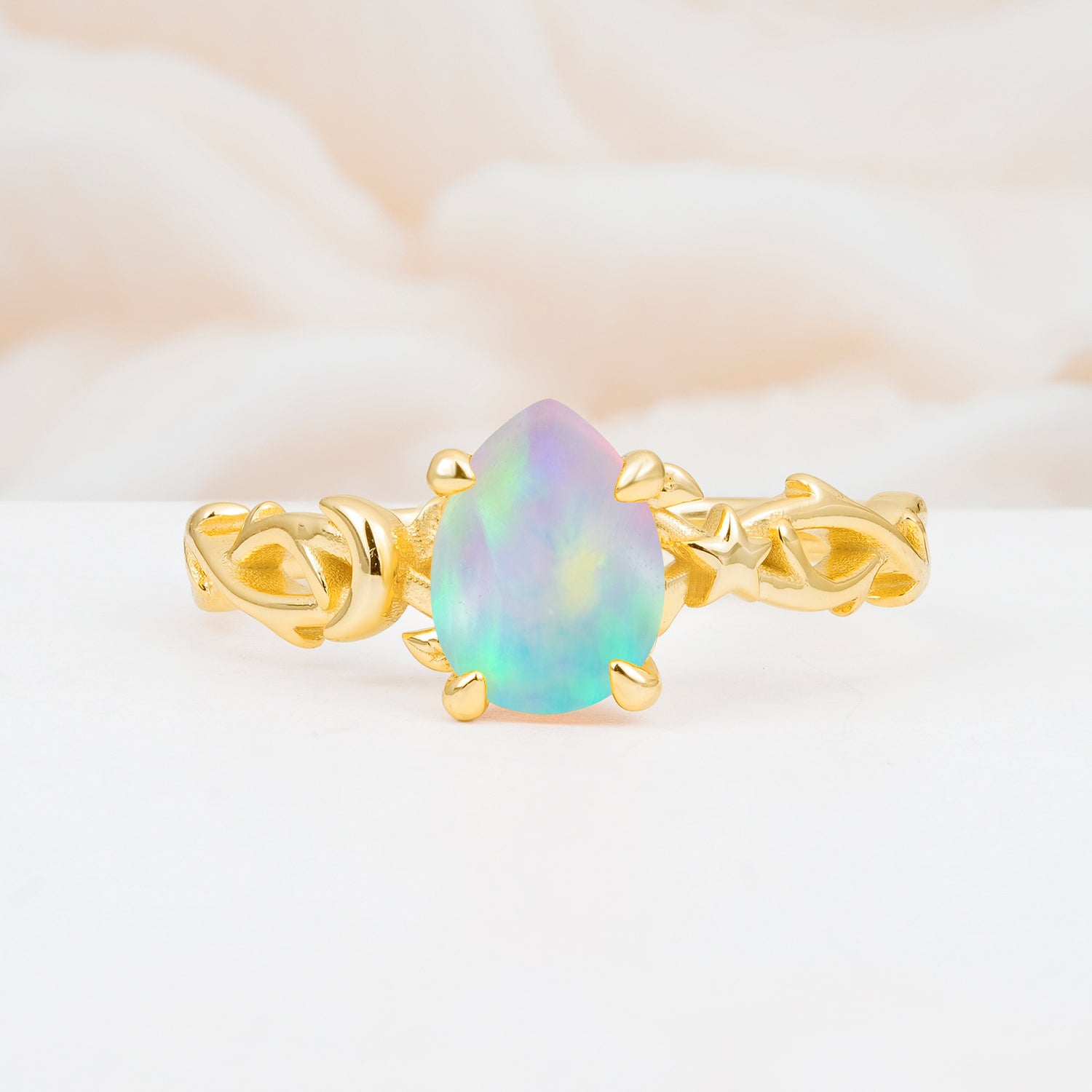 Nature Inspired Pear Cut Filigree Fire Opal Engagement Ring