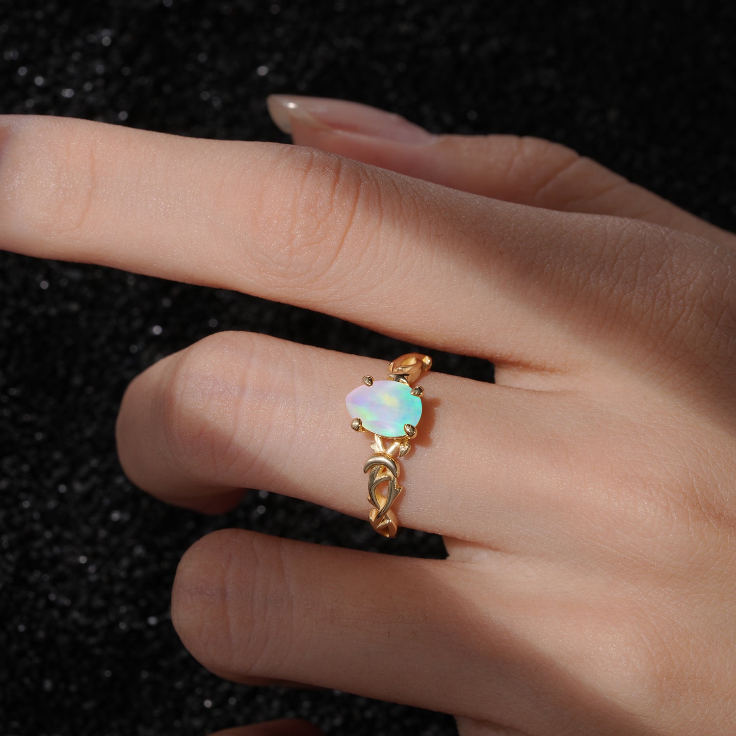 Nature Inspired Pear Cut Filigree Opal Engagement Ring