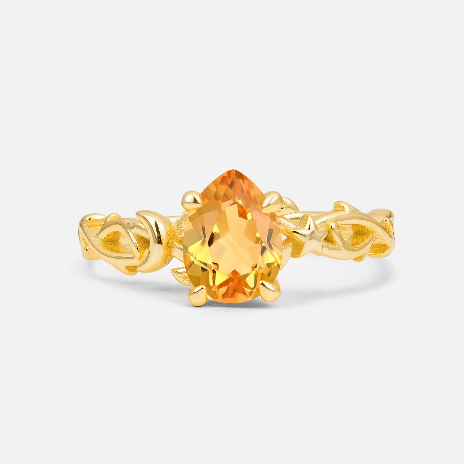 Nature Inspired Pear Cut Filigree Citrine Engagement Ring