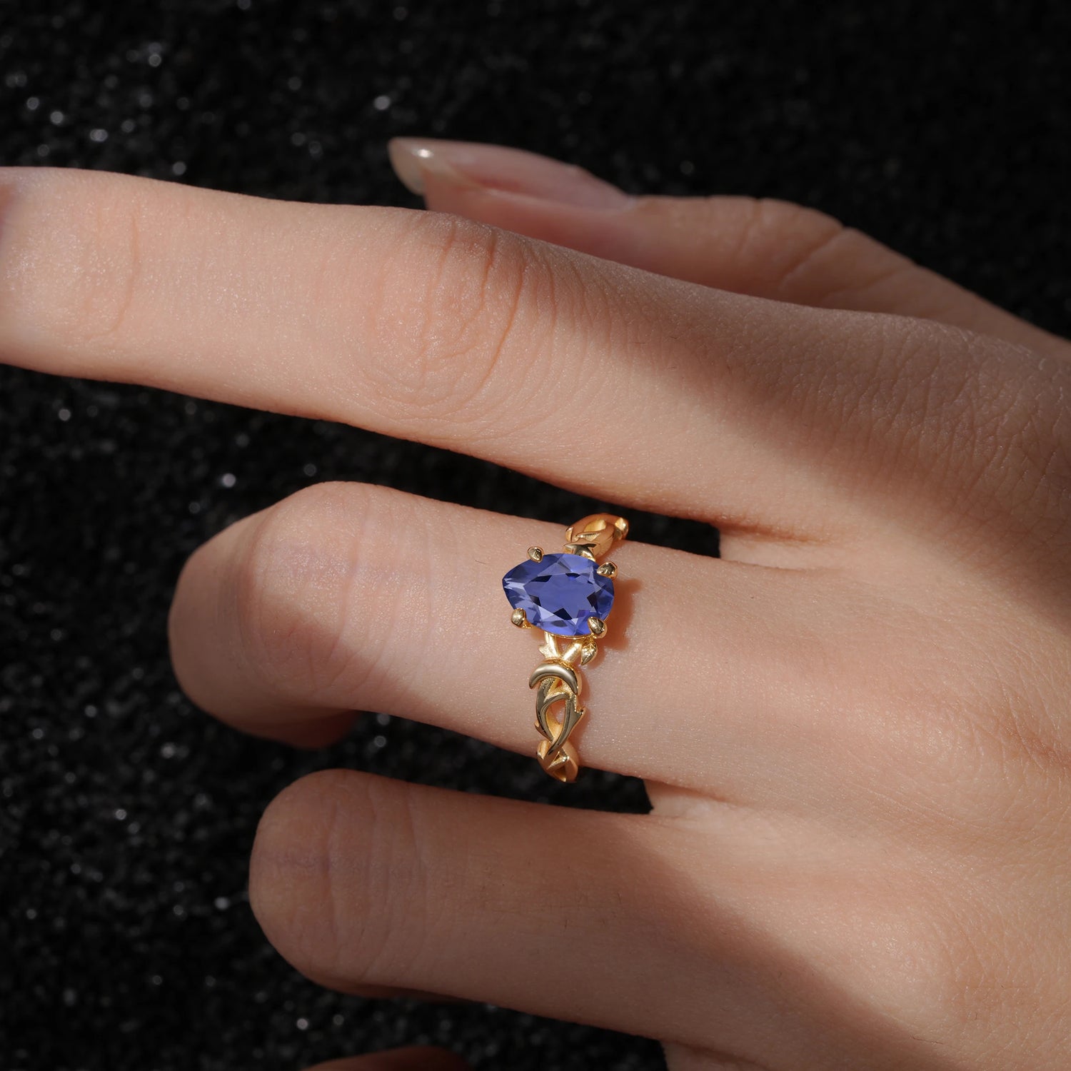 Nature Inspired Pear Cut Filigree Tanzanite Engagement Ring