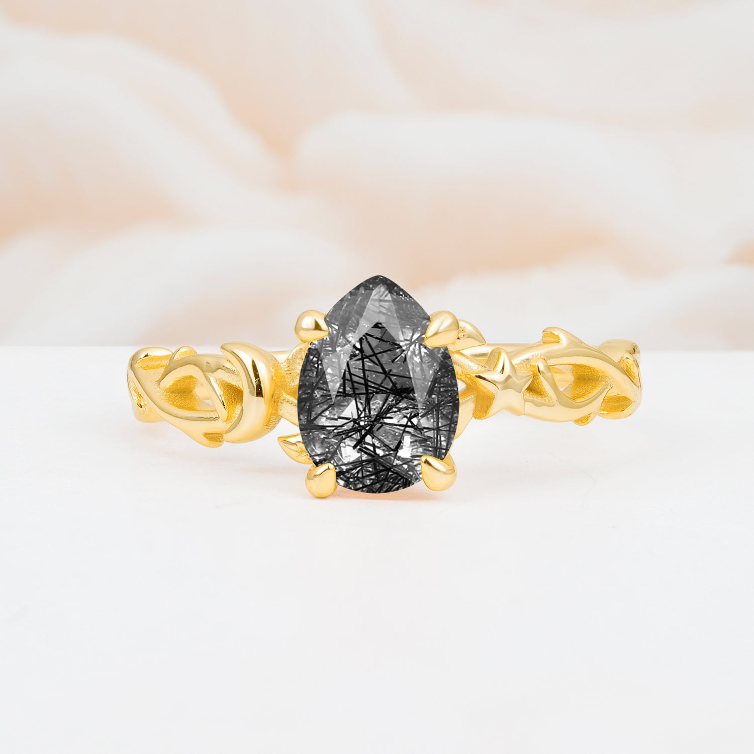 SR17666 Black Rutilated Quartz Ring - Yellow-Gold