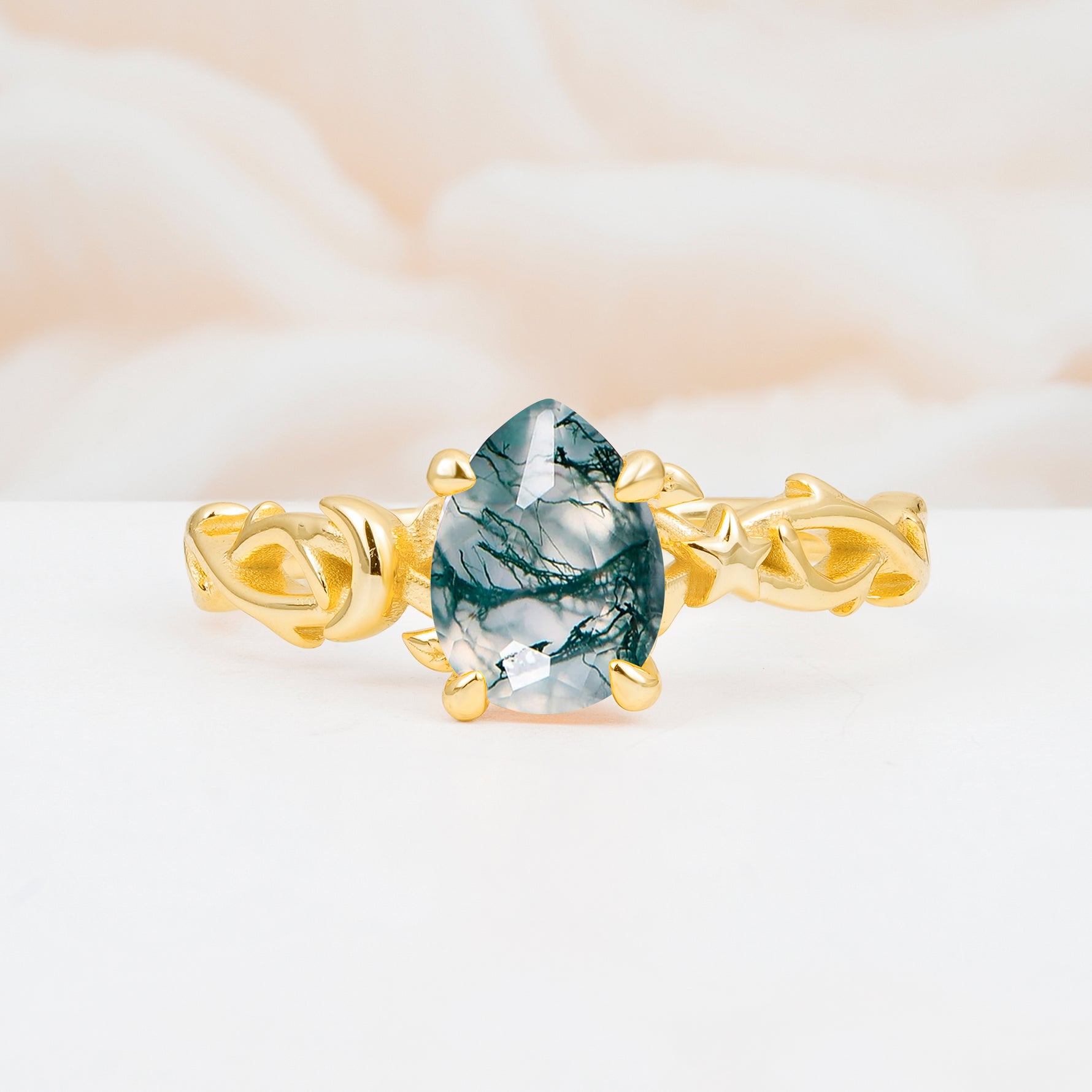 SR17666 Moss Agate Ring - Yellow-Gold
