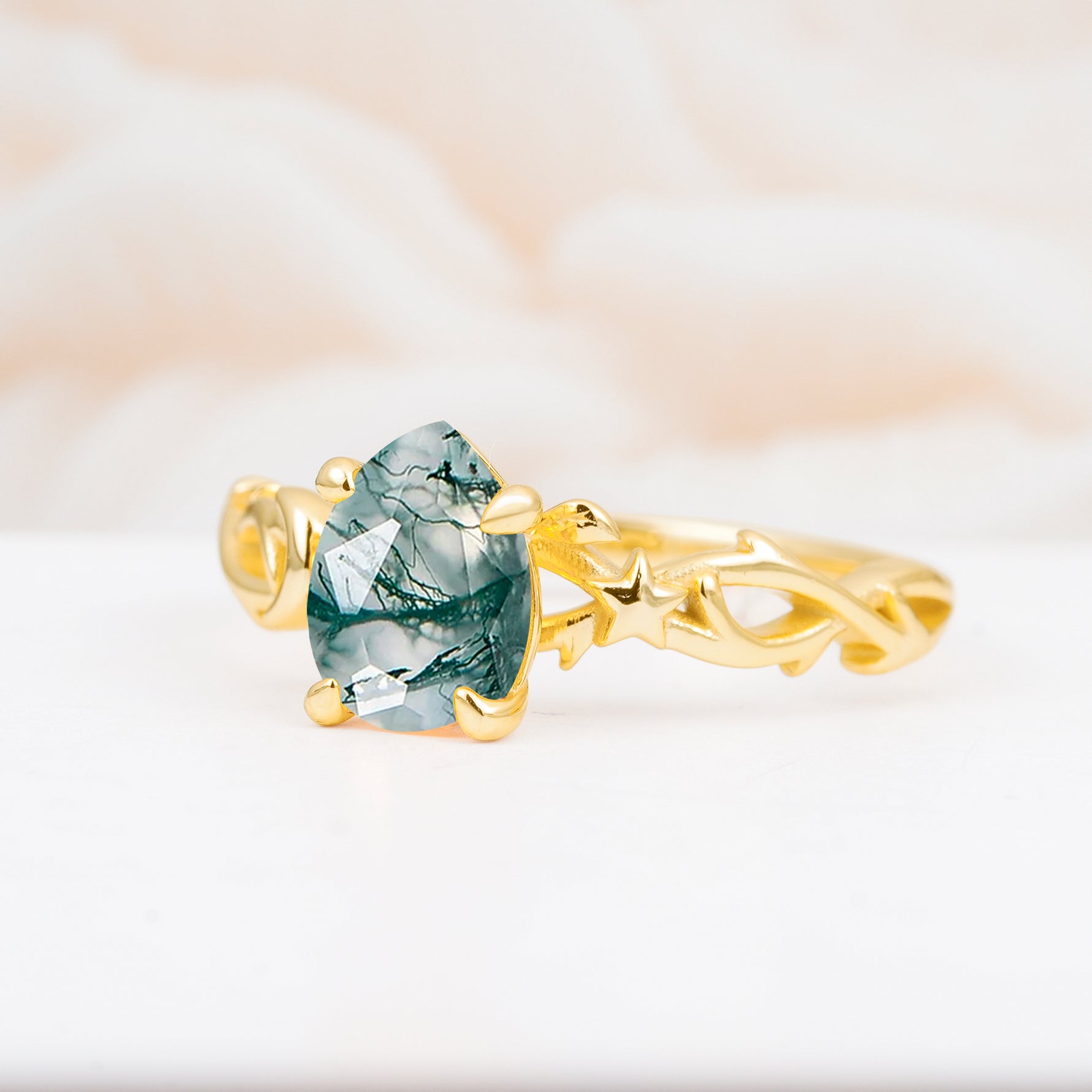 SR17666 Moss Agate Ring - White-Gold