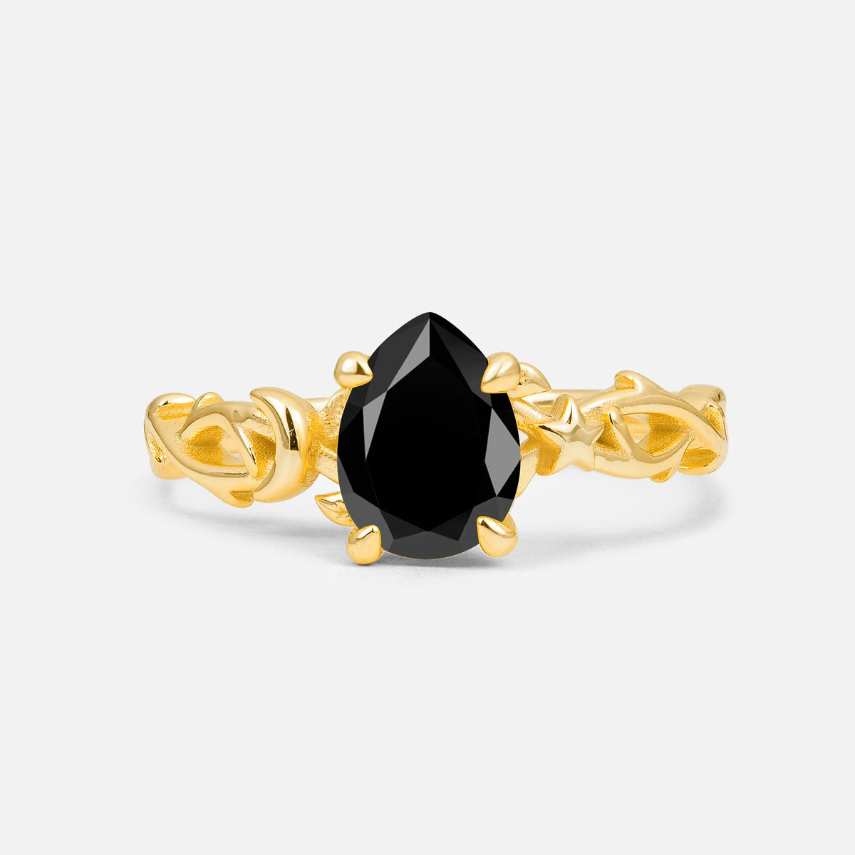 Nature Inspired Pear Cut Filigree Black Onyx Engagement Ring
